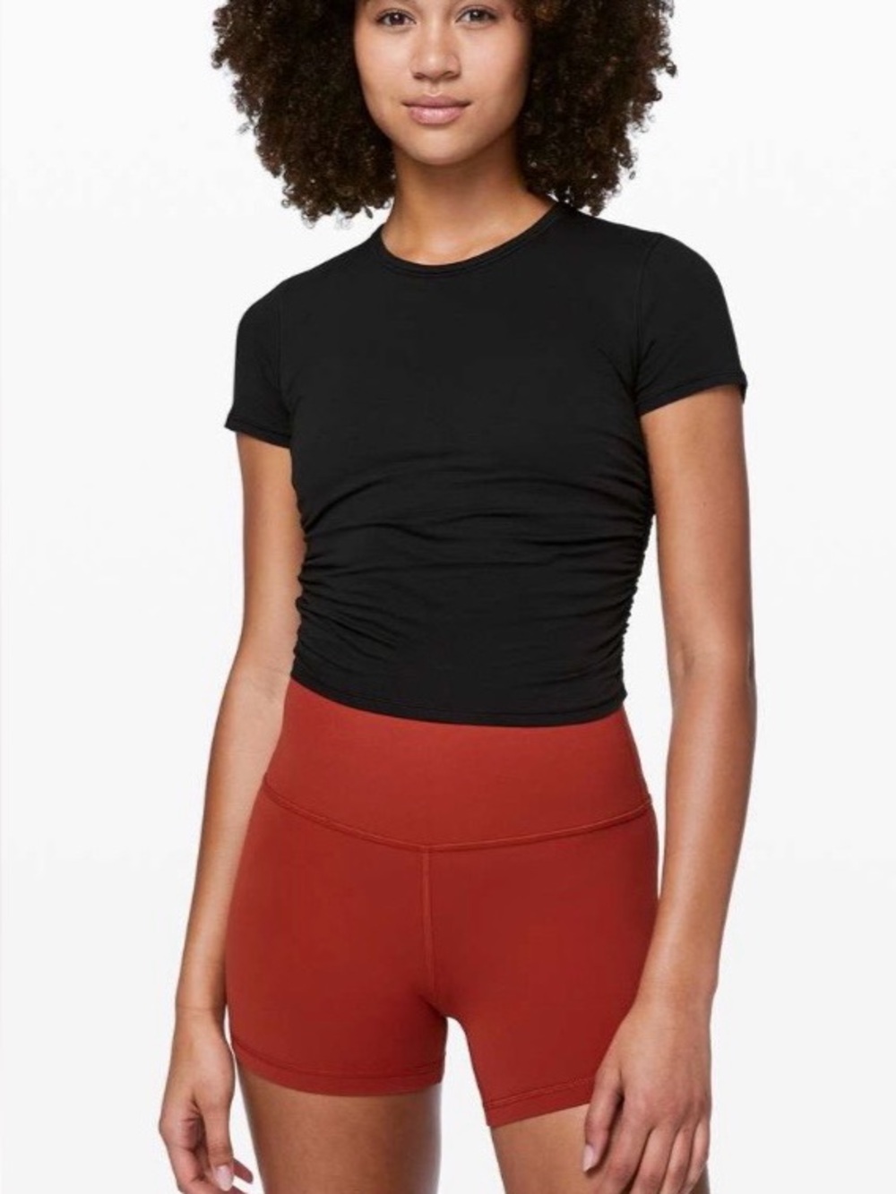 lululemon athletica Black Ruched Short Sleeve Crop Tee